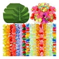 thumbnail image 2 of Dserhfy 70 Pcs Hawaiian Leis Luau Party Decoration Artificial Tropical Palm Leaves Hibiscus Flowers Hula Dance Party Favors for Summer Beach Pool Party Supplies, 2 of 8