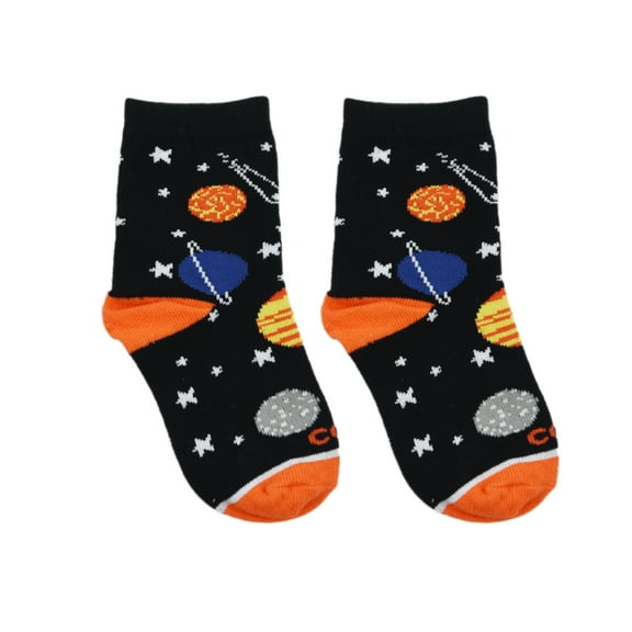 Cool Socks – Little Kids Outer Space Crew Socks – Fun Solar System Planets & Stars Design – STEM