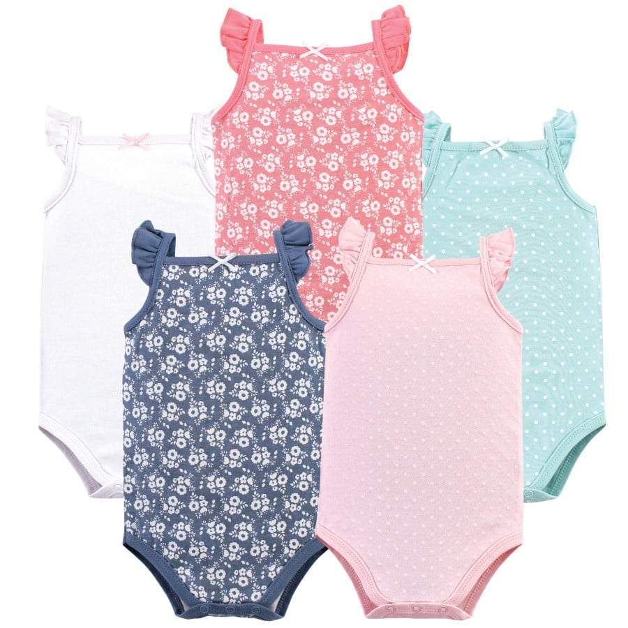 Hudson Baby Infant Girl Cotton Sleeveless Bodysuits 5pk, Basic Dot ...