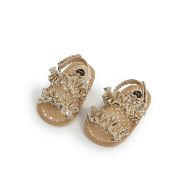 Kmbangi Baby Girls Summer Sandals Anti-Slip Soft Sole Ruffle Flat Shoes Toddler First Walker 0-18M