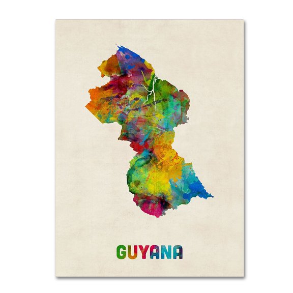 Trademark Fine Art ''Guyana Watercolor Map'' by Michael Tompsett 24" x 32" Canvas Art