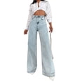 thumbnail image 1 of Vaqueros de pierna ancha for mujer, pantalones vaqueros holgados de cintura alta con botones, pantalones vaqueros informales de otoño Y2K con bolsillos, 1 of 5