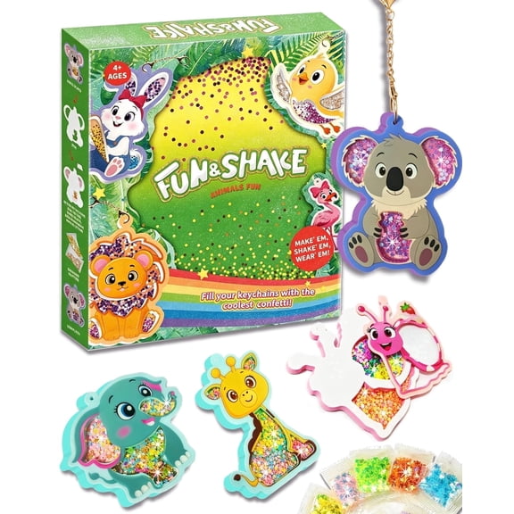 Sky Magic Shake-its DIY Glitter Craft Kit for Kids – Make 10 Animal Keychains, Mess-Free Art & Travel Toy, Birthday Gift for Girls & Boys Ages 4-9