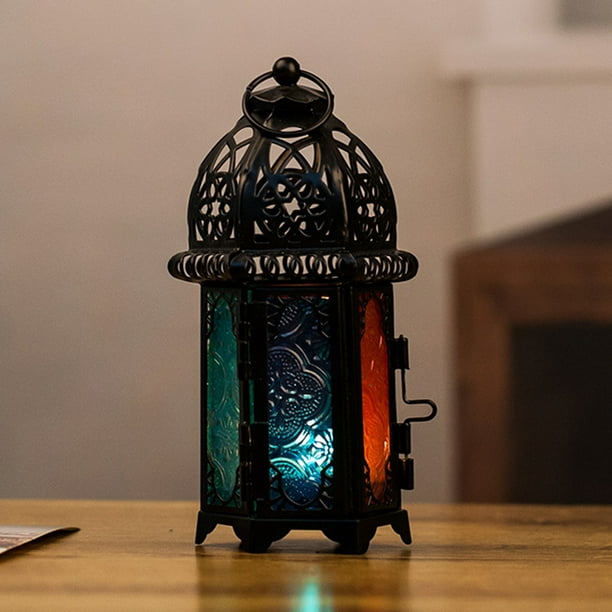 Neinkie Decorative Lantern Moroccan Lantern, Gothic Castle Hollow Out Candle  Holders Metal Candle Lantern Vintage Style Hanging Lantern for Wedding  Parties Indoor Outdoor 