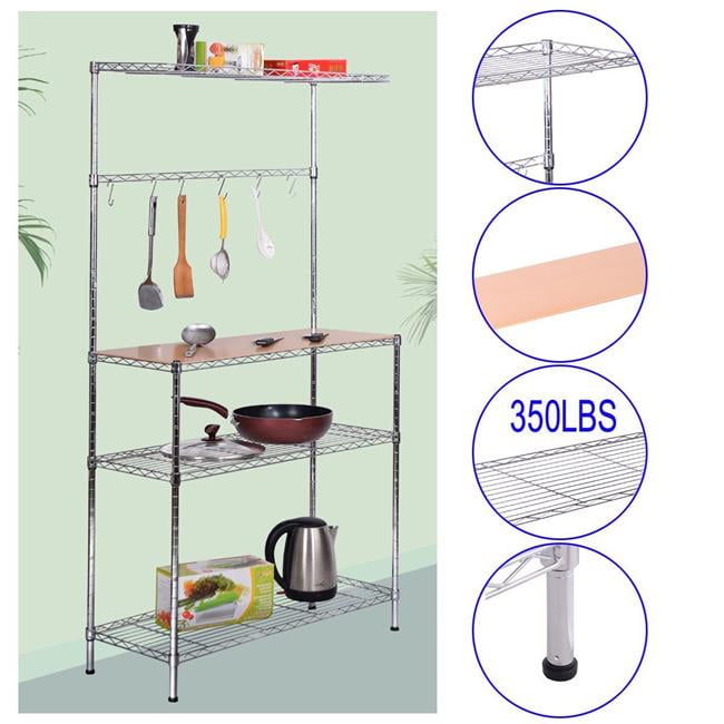 3 Tier Bakers Chrome Kitchen Work Station Rack with Cutting Board Storage