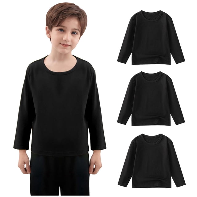YUNAFFT Chemises Décontractées pour Enfants Manches Longues Col Rond Couleur Unie Lot de 3 Style Décontracté Moderne