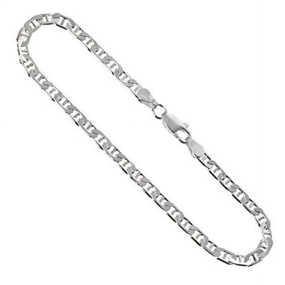 925 Silver Filled High Polish Finsh  Anklet Anchor Chain Flat Mariner 3.7 mm Nickel Free Italy, sizes 10 inch