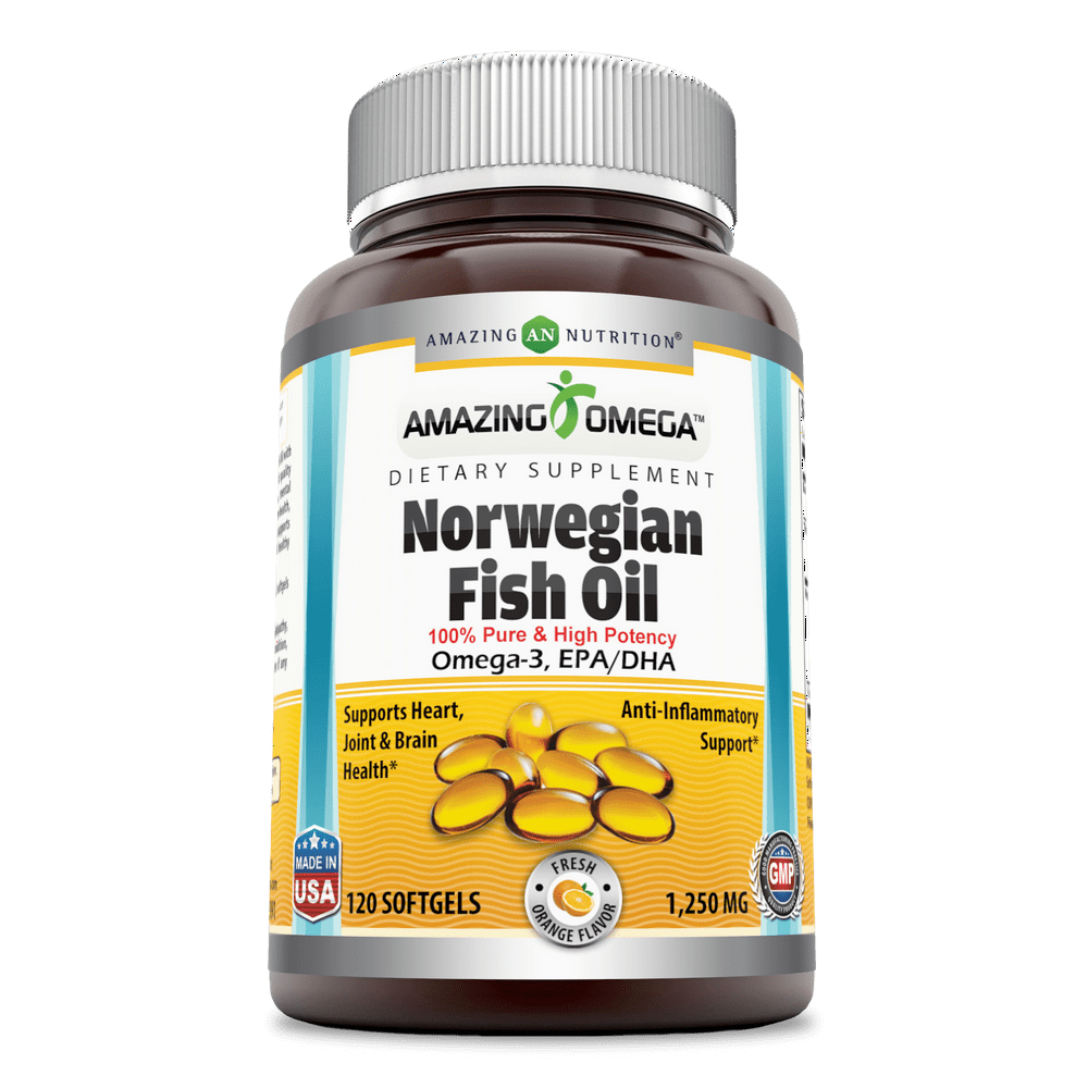 Amazing Omega Norwegian Fish Oil, 1250mg, Fresh Orange, 120ct Walmart