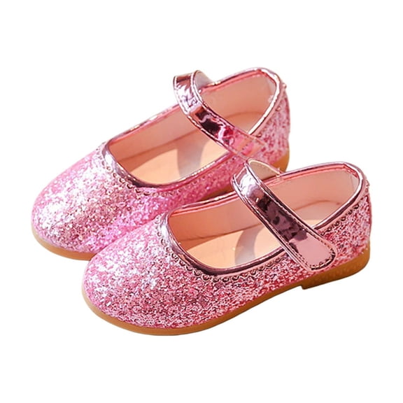 GiLiling Girls Mary Jane Flats, Glittery Sequin Upper Adjustable Strap, Soft Non-Slip Sole Sandals for Parties Weddings (Pink, 18-24 Months)