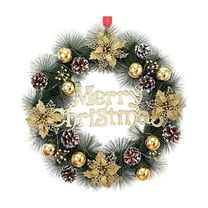 Front Door Wall Window Artificial Pine Cone Cedar Wreath Christmas Wreath with Golden Leaf 12 inch