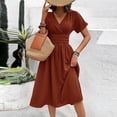 thumbnail image 5 of Tqcoqu Women's Maxi Dress V Neck Short Sleeve A Line High Waist Swing Casual Trendy Summer Dresses,Red,Women's S-XXL, 5 of 7