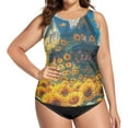 thumbnail image 4 of Women's Printed Tankini Top - High Elasticity Slim-Fit Swimsuit with Removable Straps & Cups, Perfect for Beach & Pool Parties，A Sunflowers, 4 of 7
