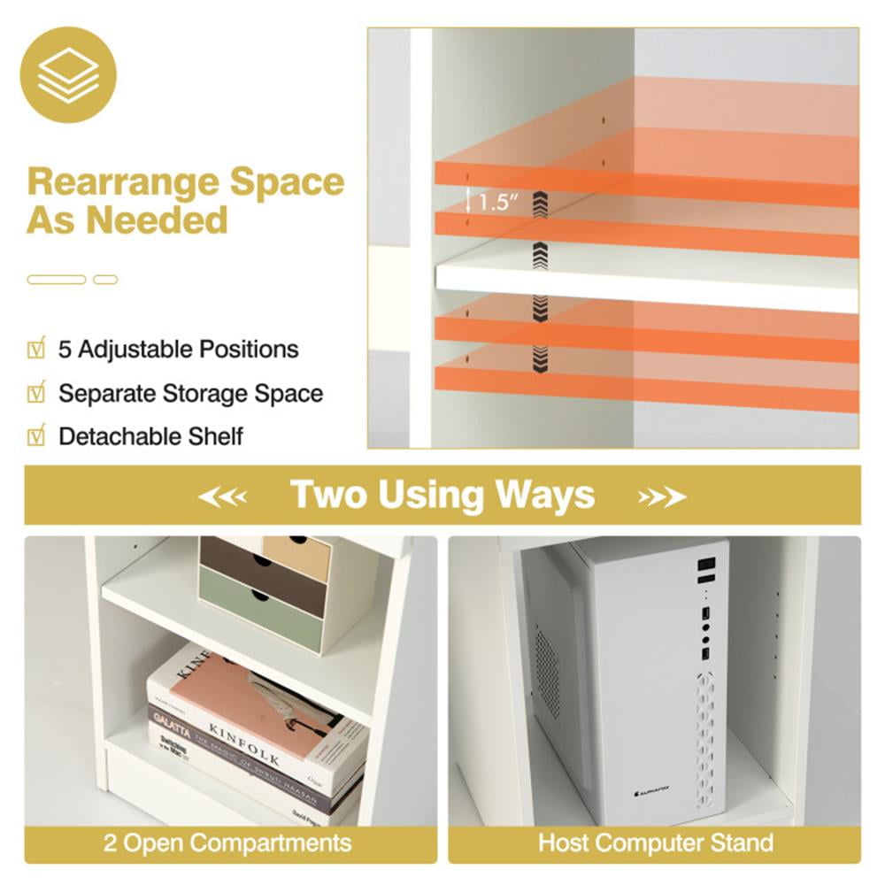 Demi Bonn Wooden Computer Desk with CPU Stand, Small Home Office Desk Study Writing Table, White
