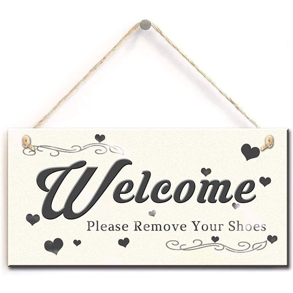 Wood Sign 5x10 Inch Country Style Wood Signs Remove Your Shoes Welcome Please Wooden Hanging Sign Plank Plaque Wall Art Decor Front Door Porch Bedroom Garden Bar Pub Bathroom Home Hotel Gift For Women