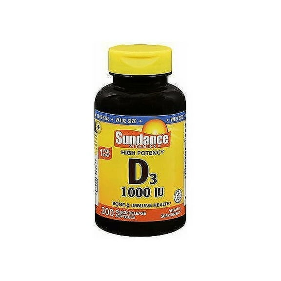 Sundance Vitamin D3 1000 IU High Potency Support Neuromuscular 300ct,2-Pack
