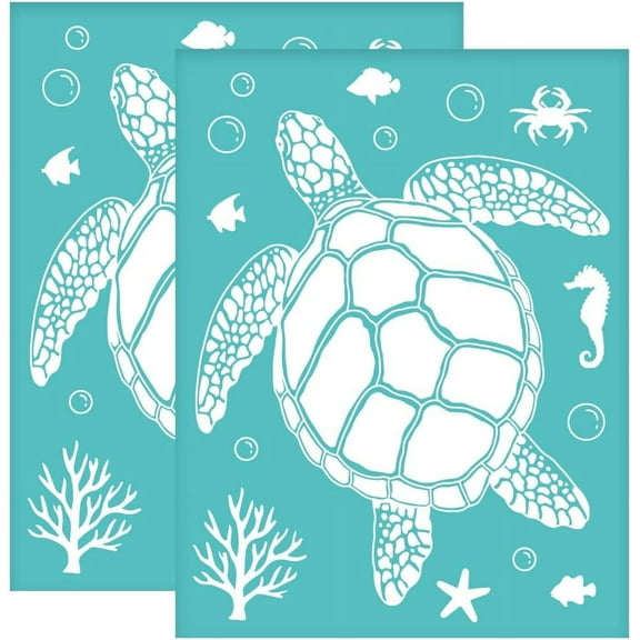2Pcs 8.6x11 Inch Self-Adhesive Silk Screen Printing Stencil Sea Turtle Pattern Silk Screen Stencil Starfish and Sea Horse Reusable Mesh Stencils Transfer for DIY