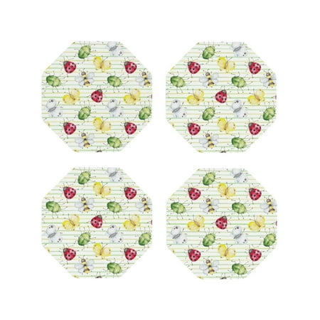 

Tebeau Insects Print Set of 4 Leather Drink Coasters Round Cup Mat Pad for Home and Kitchen Use 4 -Octagon