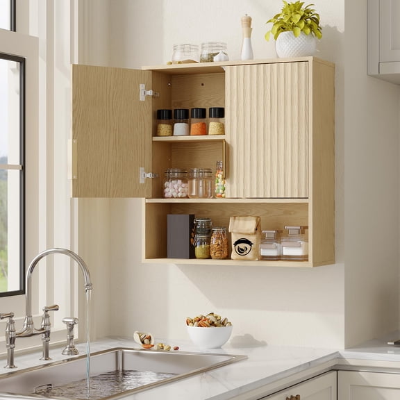 Towallmark Wall Mounted Medicine Cabinet Without Mirror - Natural Wood Bathroom Storage, 23”W x 25”H Surface Mount or Recessed, Water-Resistant for Toiletries & Essentials