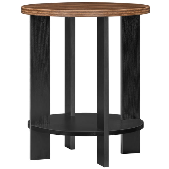 HOOBRO Farmhouse Lower Shelf and 2-Tier Particleboard and MDF Round End Table, Black / Walnut