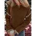 thumbnail image 3 of Sweaters for Women Solid Crewneck Loose Fit Long Sleeve Contrast Cable Knit Pullover Sweater Jumper Tops Brown M, 3 of 5
