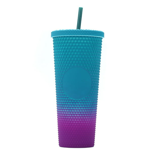 Vaso de agua de gran capacidad de 710ML/24OZ, vaso mate completamente tachonado, vaso de plástico re Tomshoo Gradiente verde y morado