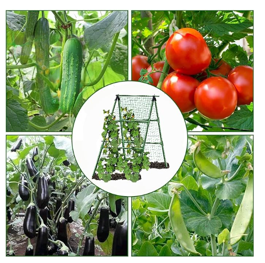 Cucumber Trellis with Net Clips, A-Frame Garden Trellis Set for Raised Bed ,Garden Trellis, Garden Trellis for Climbing Plants for Cucumber,Tomato, Grapes and Flowers