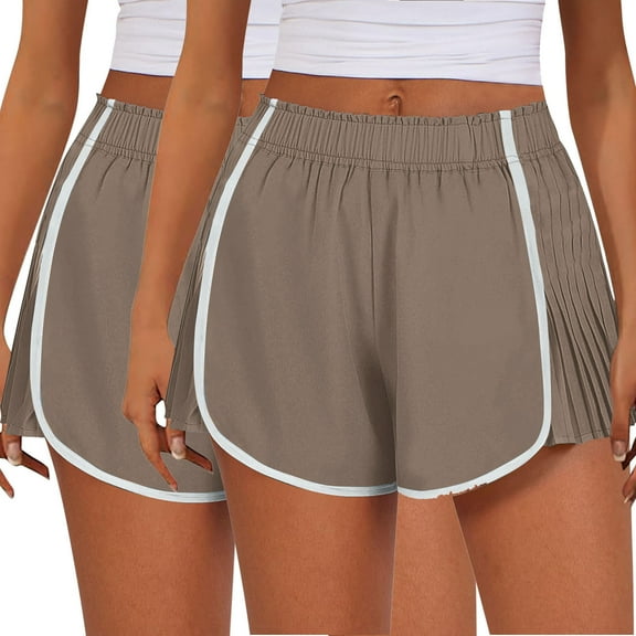 DAFPZW 2 Pack Women Running Shorts Flowy Pleated Athletic Shorts Summer High Waisted Tennis Sporty Workout Gym Shorts