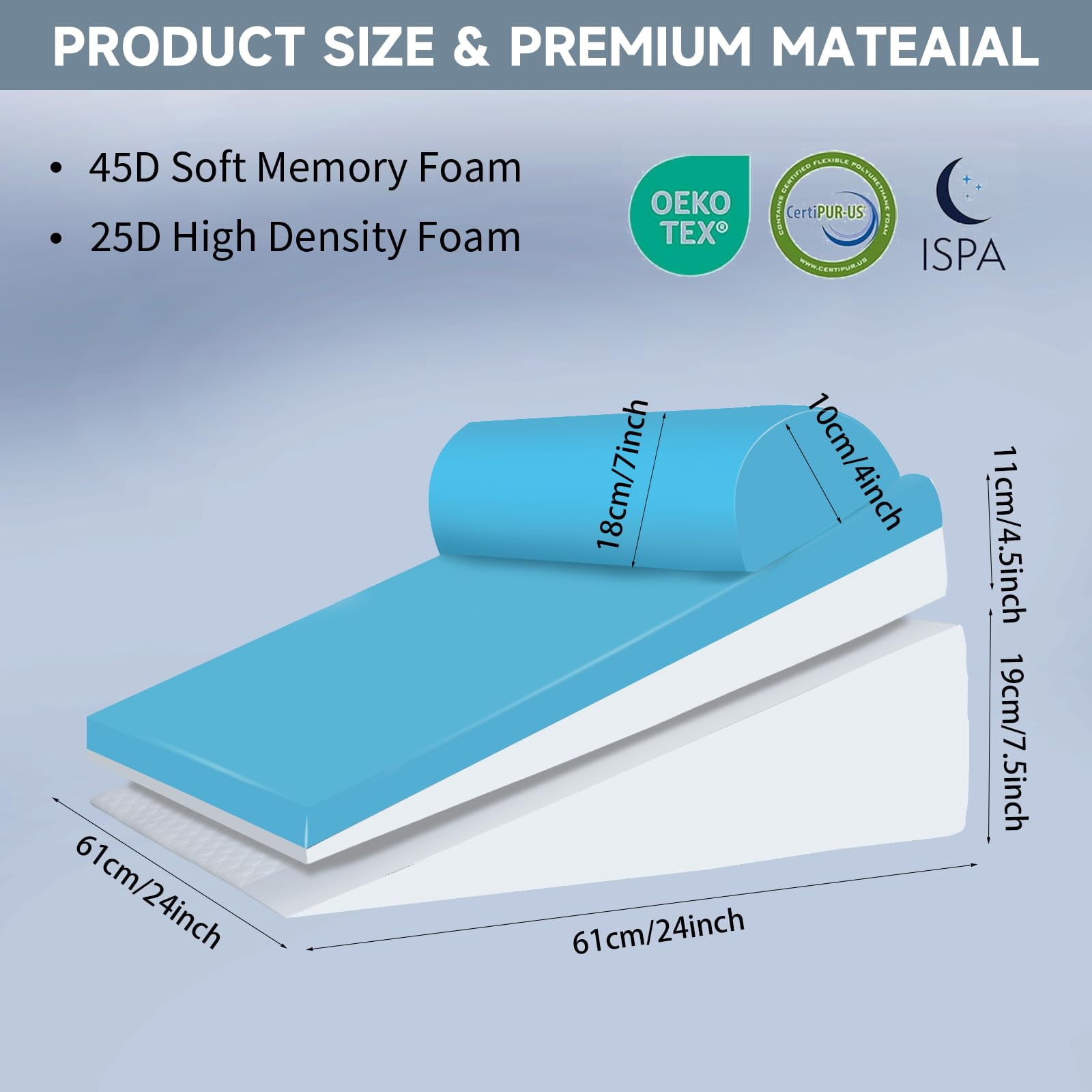 Bed Wedge Pillow For Sleeping  3 Adjustable Height 4.5&7.5&12 Inch Triangle Acid Reflux (dark Gray)