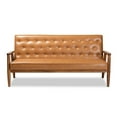 thumbnail image 2 of Sorrento Mid-Century Modern Tan Faux Leather Upholstered and Walnut Brown Finished Wood Sofa, 2 of 5