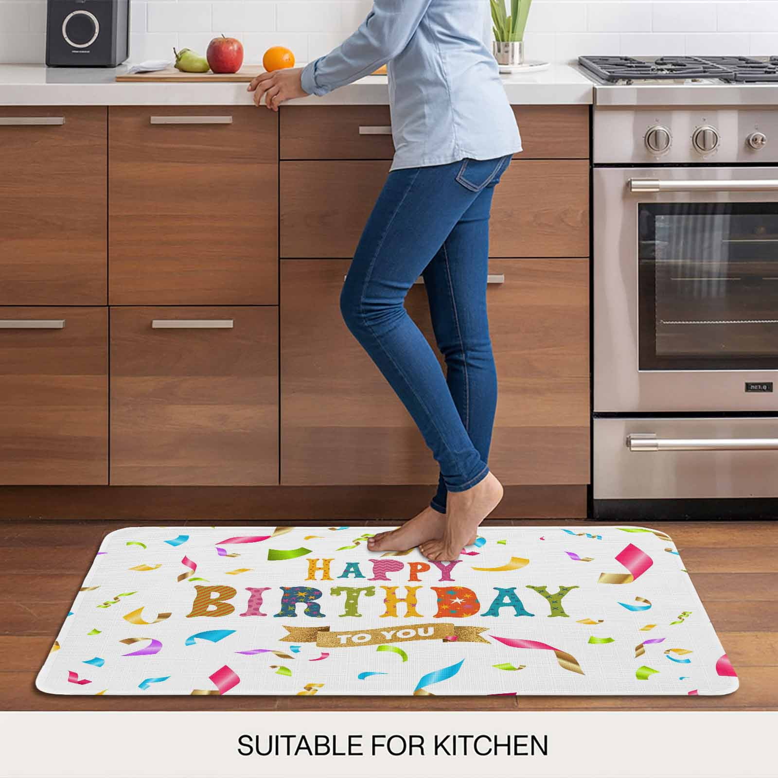 Happy Birthday Doormat Outdoor Entrance 24"x36", Colorful Words Absorb Moisture Dirt Door Mats, Non-Slip Rubber Backing Floor Mats Indoor, Low-Profile Front Door Rugs