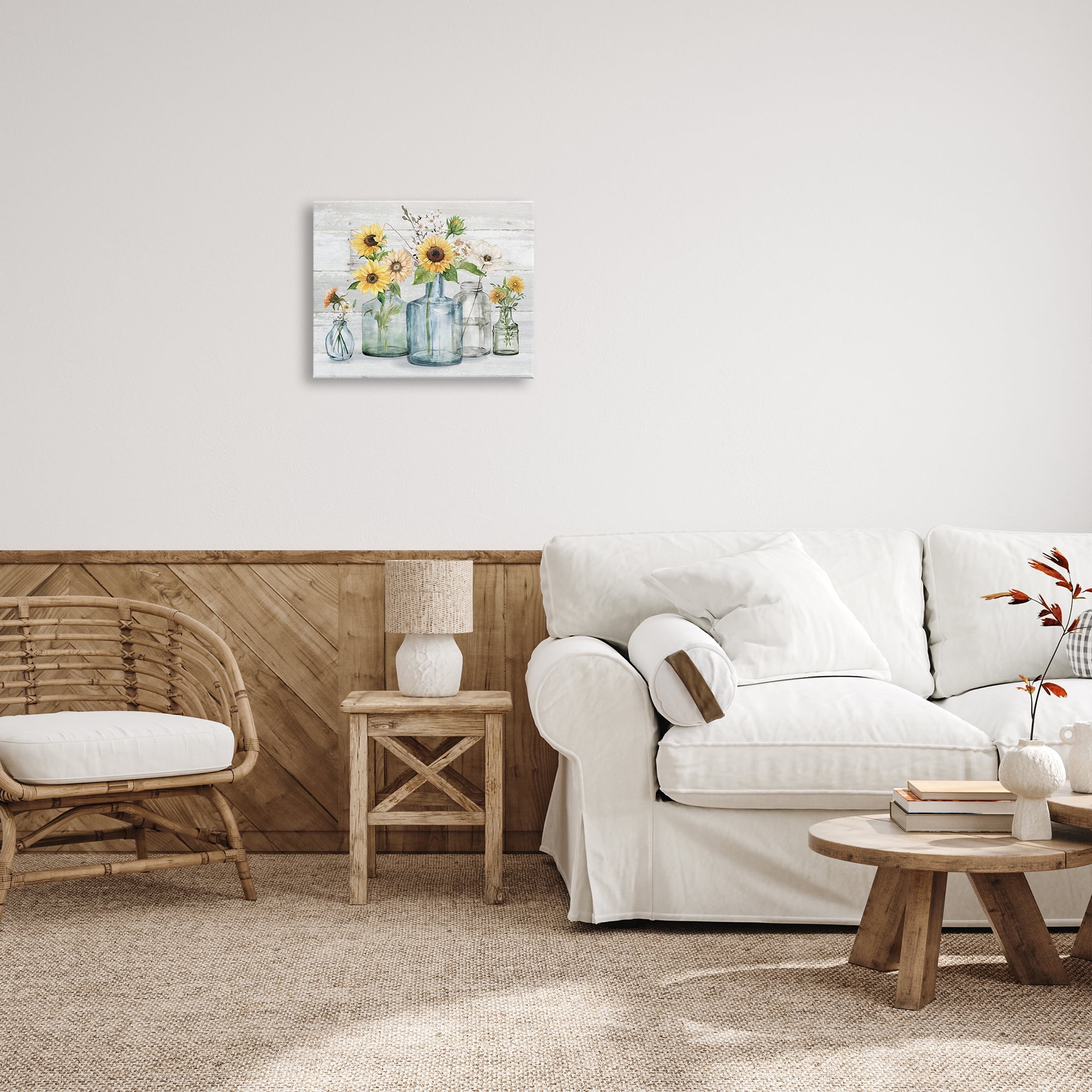Stupell Industries Varied Country Flower Blooms Rustic Planked Pattern Graphic Art Gallery Wrapped Canvas Print Wall Art, Design by Carol Robinson
