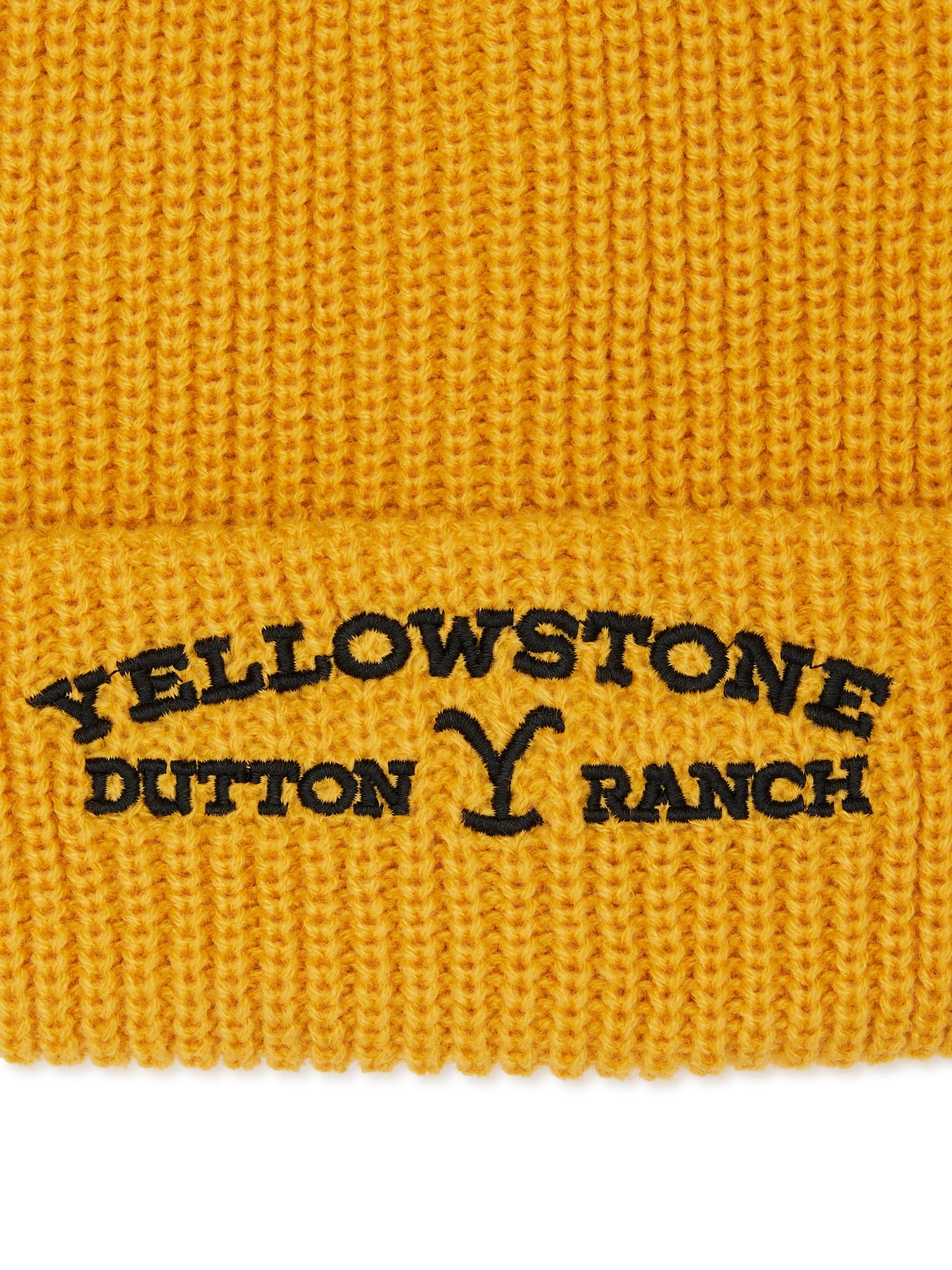 Yellowstone Embroidered Rib Knit Beanie Yellow