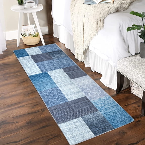 ZACOO 2'x6' Geometric Kitchen Runner Rug Hallway Runner Rugs Modern Washable Floor Cover Carpet Foldable Entryway Bedside Carpet, Navy Blue