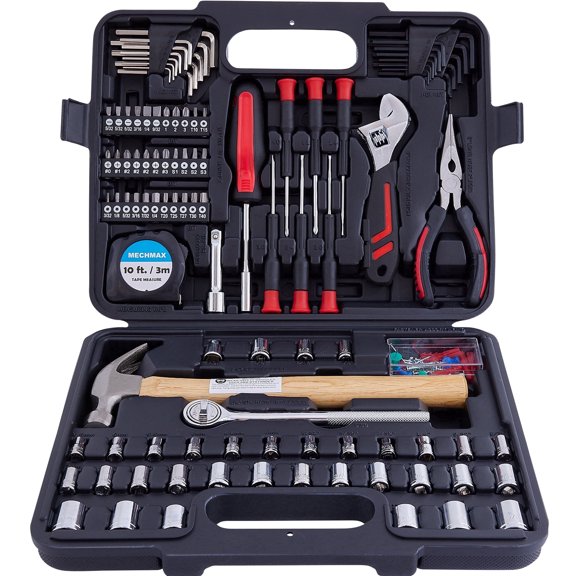 MECHMAX 149-Piece Home & Auto Repair Tool Set - Complete Mechanics Hand Tool Kit with Hammer, Socket Wrench, Pliers & Storage Case, Essential DIY Gift for Household, Dorm & Apartment - MM8001