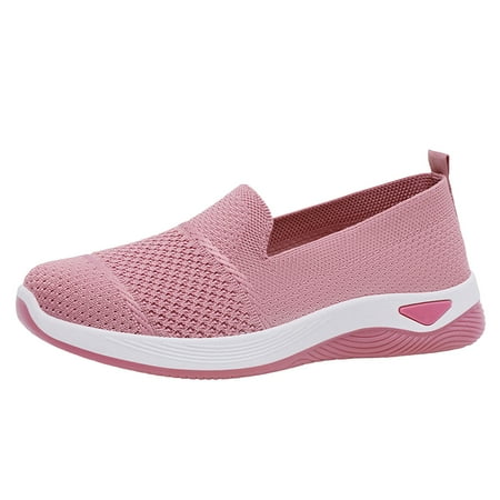 Linfrsh Womens Slip On Sneakers Walking Shoes Breathe Mesh Flats Comfortable Lightweight Loafer Shoes Knit Round Toe Casual Shoes Beige 8.5