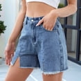 thumbnail image 6 of Jean Shorts for Women High Waisted Stretchy Casual Denim Shorts Front-Slit Frayed Hem Summer Trendy Jorts Light Blue XL, 6 of 9