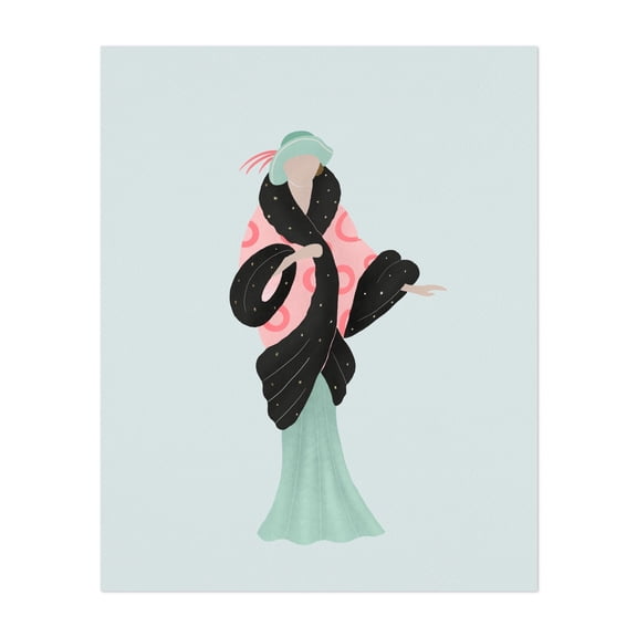 Art Deco lady in a fur coat - Illustration Art Deco Fashion Vintage Minimalist Geometric Pattern Modern Art Unframed Wall Art Print 8 x 10 inches