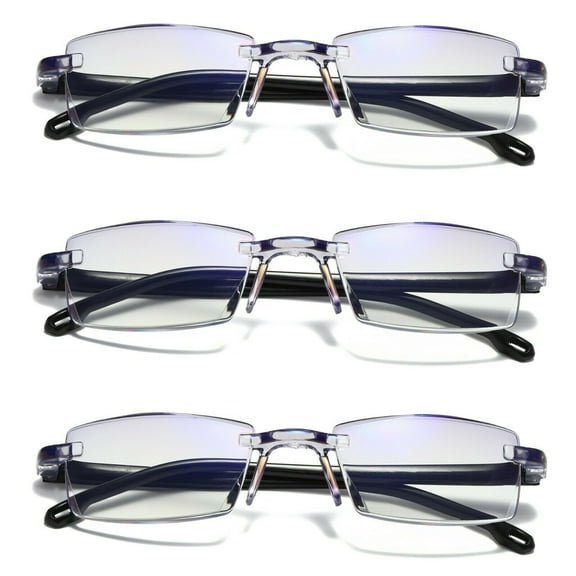 3 Pairs Mens Rectangular Rimless Blue Light Blocking Reading Glasses Unisex Readers  1.00