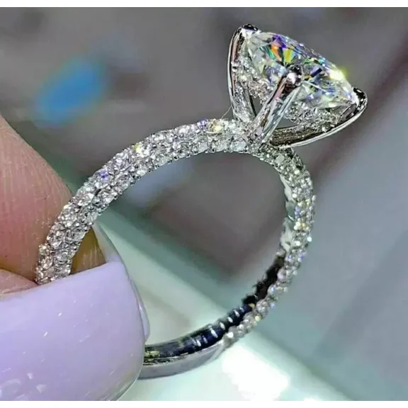 Aishvi Jewels 2.50 Ct Round Cut Real Moissanite Solitaire Engagement Ring 14K White Gold Plated 925 Sterling Silver