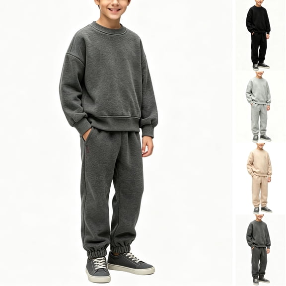 Husipze Boys 2 Piece Sweart Suit Set Crewneck Cozy Fleece Pullover Sweatshirts and Tapered Jogger Pants Elastic Waist Sweatpants Tracksuit Set Dark Gray 2-3 Years