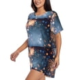 thumbnail image 2 of Fuzoiu Gold And Blue Fireworks Print Women's Short-Sleeved Pajama Set,Lounge Sleepwear Set,Womens Pajama Sets 2 Piece,Button-Up Top and Shorts with Pockets-3X-Large, 2 of 7