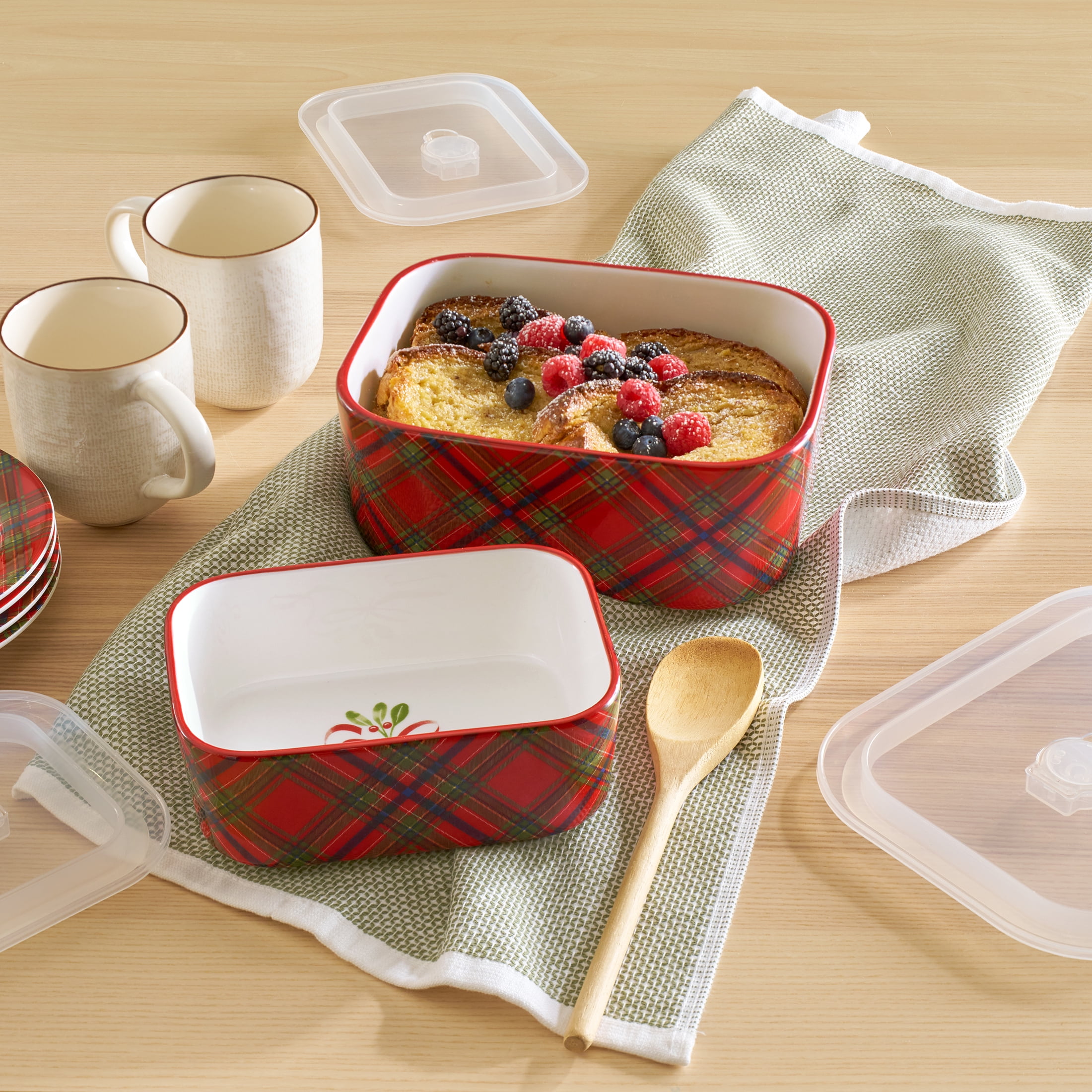 Better Homes & Gardens Holiday Stoneware Baking Dish Set with Lids, 4-Piece