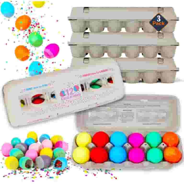 Cascarones Eggs 3 Dozen Pack - 36 Easter Eggs with Rainbow Colorful Confetti