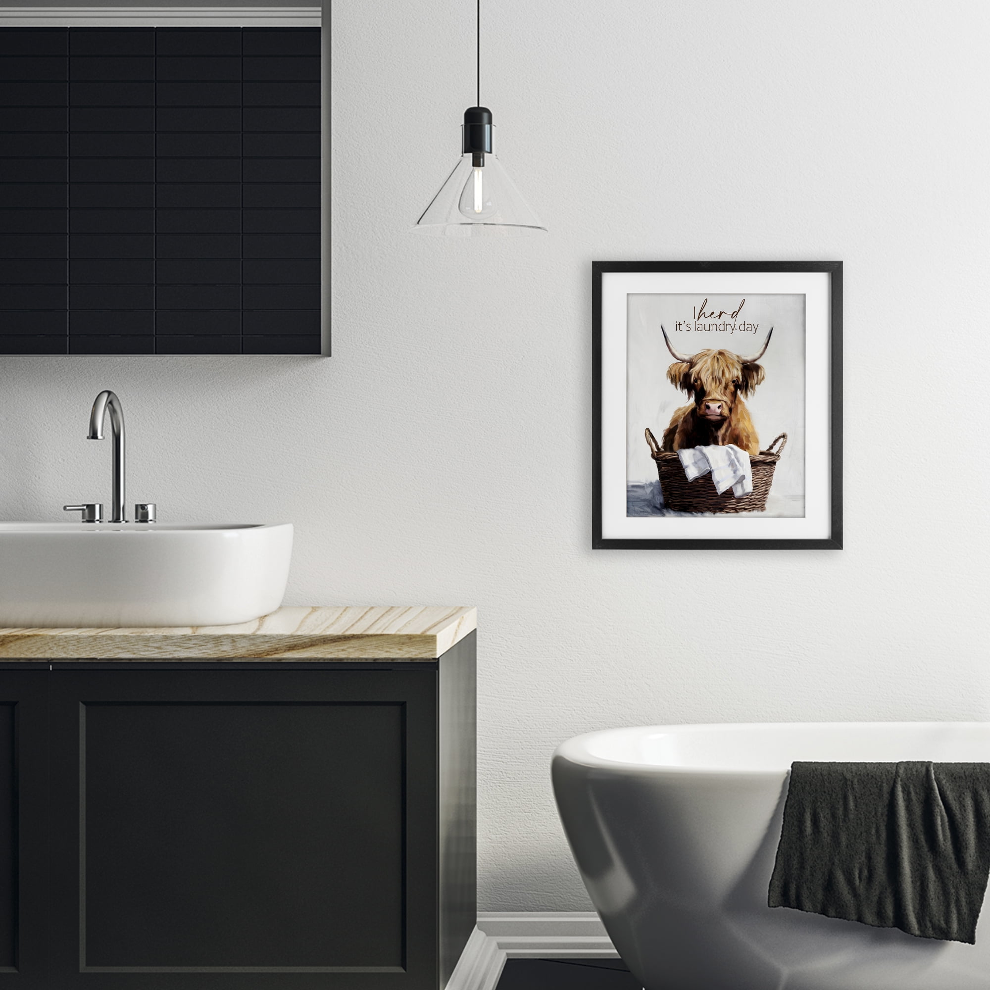 Herd It's Laundry Day Black Framed Print Under Glass, design by Kim Allen