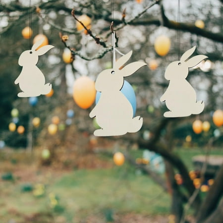 

SunSunrise 10Pcs Easter Pendant Decorative Hollow-out Design Wood Bunny Eggs Chick Pendant for Party