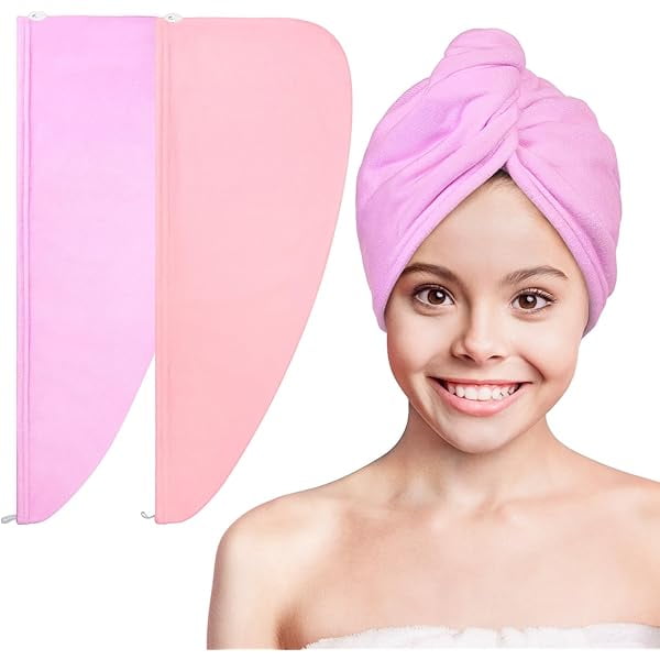 wonima11 Microfiber Hair Towel Wrap for Kids 2 Pack Rapid Drying Hair Towel with Button Hair Turbans for Wet Hair Wraps Head Towel Wrap for Women and Girls