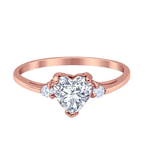HeartsAndYou 1ct Heart Cut Moissanite Engagement Ring for Women Trilogy Minimalist 18k Rose Gold Over Silver
