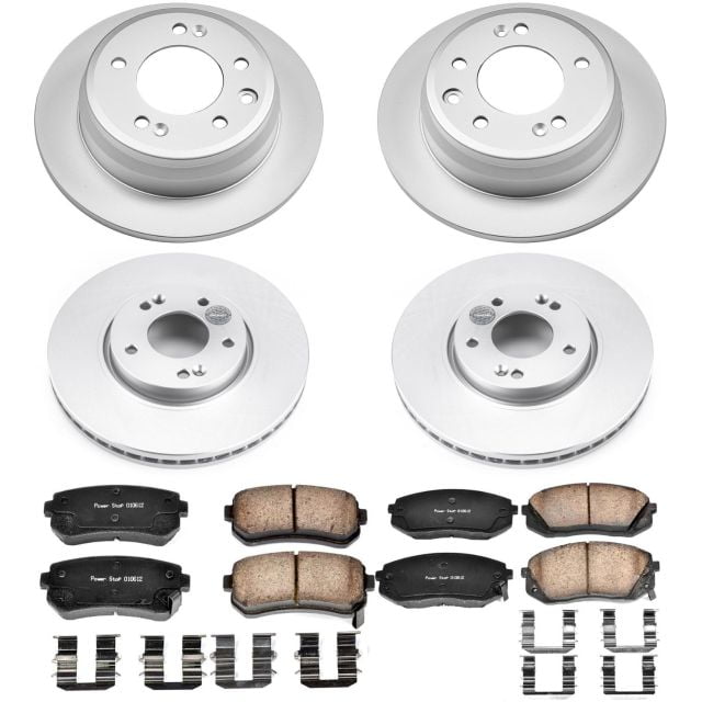 PowerStop Front and Rear Geomet Coated Brake Rotor and Pad Kit Fits: KIA Select Models CRK6512