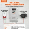 thumbnail image 2 of VEVOR VFD 2.2KW 10A 3HP Variable Frequency Drive for 3-Phase Motor Speed Control, 2 of 9