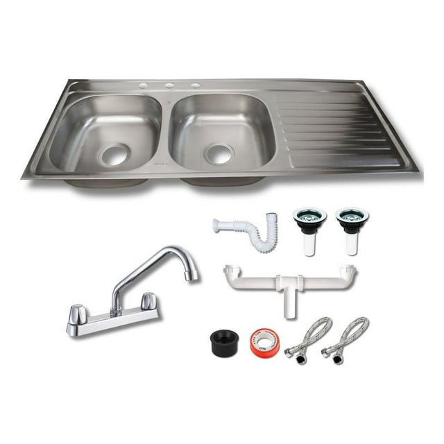 Fregadero Tarja Tina Doble Con Escurridor Acero Inox Con Kit (Escurridor Derecho)